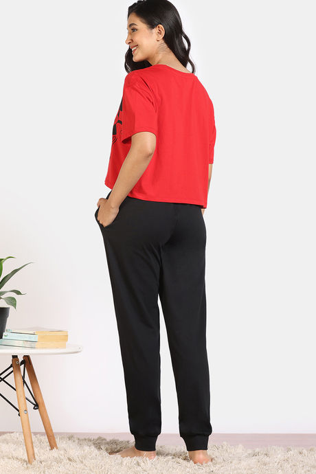 Zivame 2 Mile Fashion Knit Cotton Loungewear Set - Black Beauty — image 5